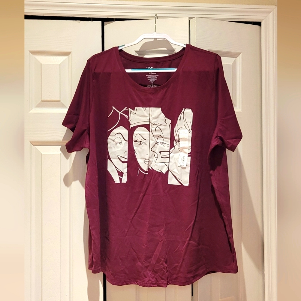 Clearance ☆ Disney Plus Size 3x Villains T-Shirt • Burgundy/Wine
